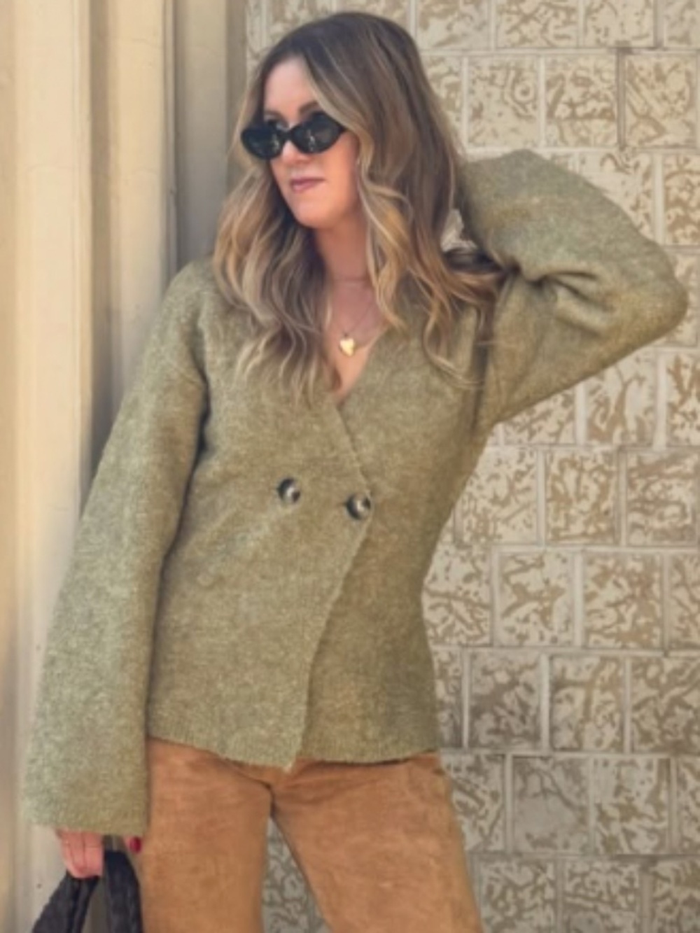 JOE FRESH - Yellow Green Boucle Cozy Double-Breasted Cardigan - Size XL - Picture 2 of 16